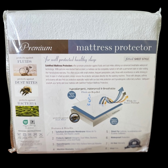 24. New SafeRest Waterproof Full Size Premium Mattress Protector (White) - Picture 2 of 2